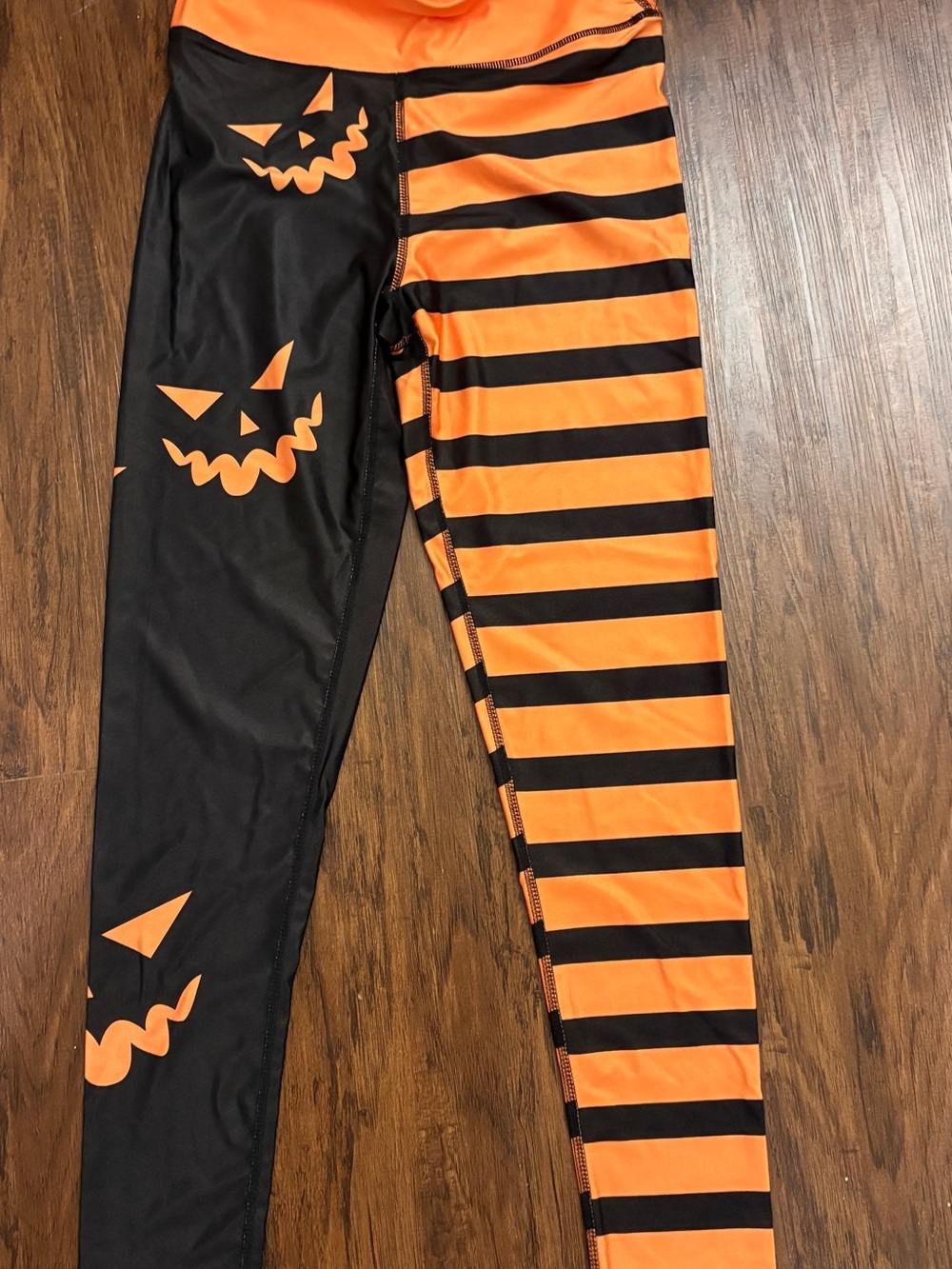 Halloween Pumpkin Striped Leggings - Orange & Black